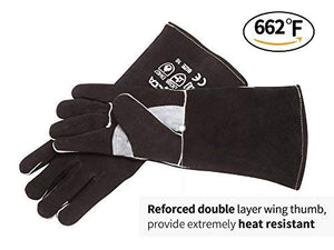 RAPICCA Fireplace Leather Gloves with Kevlar Stitching,Perfect for Wood Stove/Grilling Black 14in