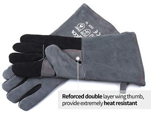 RAPICCA Forge Welding Gloves Grey 16IN Heat Resistant 700°F,Apply for Fireplace/Stove/Furnace/Grill