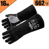 RAPICCA Fireplace Leather Gloves with Kevlar Stitching,Perfect for Wood Stove/Grilling Black 16in