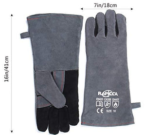 RAPICCA Forge Welding Gloves Grey 16IN Heat Resistant 700°F,Apply for Fireplace/Stove/Furnace/Grill