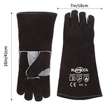 RAPICCA Fireplace Leather Gloves with Kevlar Stitching,Perfect for Wood Stove/Grilling Black 16in