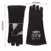 RAPICCA Fireplace Leather Gloves with Kevlar Stitching,Perfect for Wood Stove/Grilling Black 14in