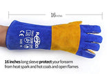 RAPICCA Forge Welding Gloves Blue 16IN Heat Resistant 932°F,Apply for Fireplace/Stove/Furnace/Grill