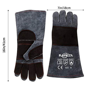 RAPICCA Forge Welding Gloves Grey 16IN Heat Resistant 932°F,Apply for Fireplace/Stove/Furnace/Grill