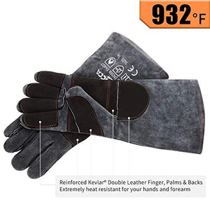 RAPICCA Forge Welding Gloves Grey 16IN Heat Resistant 932°F,Apply for Fireplace/Stove/Furnace/Grill