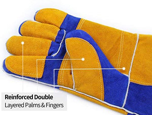 RAPICCA Forge Welding Gloves Blue 16IN Heat Resistant 932°F,Apply for Fireplace/Stove/Furnace/Grill