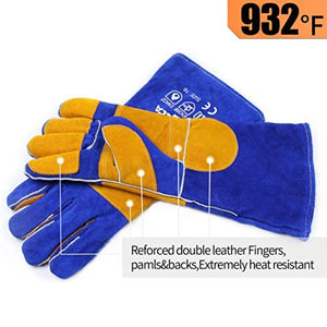 RAPICCA Forge Welding Gloves Blue 16IN Heat Resistant 932°F,Apply for Fireplace/Stove/Furnace/Grill