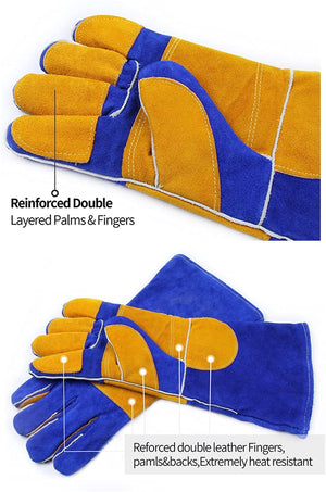 RAPICCA Forge Welding Gloves Blue 16IN Heat Resistant 932°F,Apply for Fireplace/Stove/Furnace/Grill