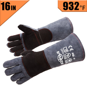 RAPICCA Forge Welding Gloves Grey 16IN Heat Resistant 932°F,Apply for Fireplace/Stove/Furnace/Grill